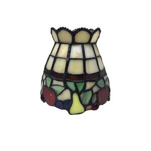 Beautiful Stained Glass Lamp Shade with Scalloped Top Edge & Inlaid Fruit Design